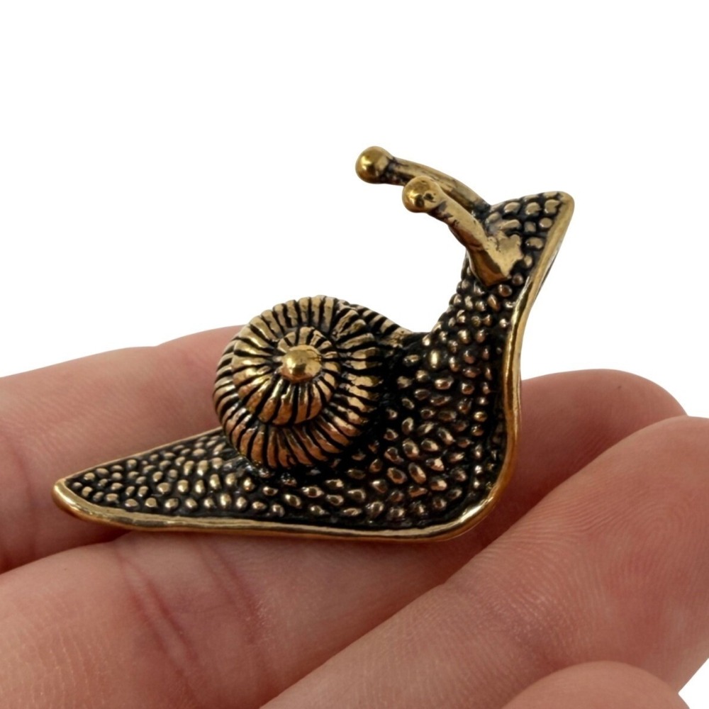 Brass Snail Figurine Spirit Animal Solid Brass Gold 1.4" 1980s Style Altar Decor